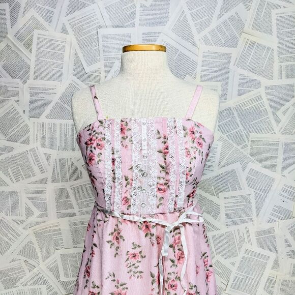 70's Pretty in Pink Vintage Prairie floral dress - Picture 4 of 10